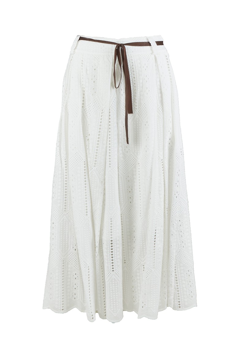 Mississhop Gonna Lunga Maxi In Cotone Con Pizzo E Cintura - Taglia Unica 36-40
